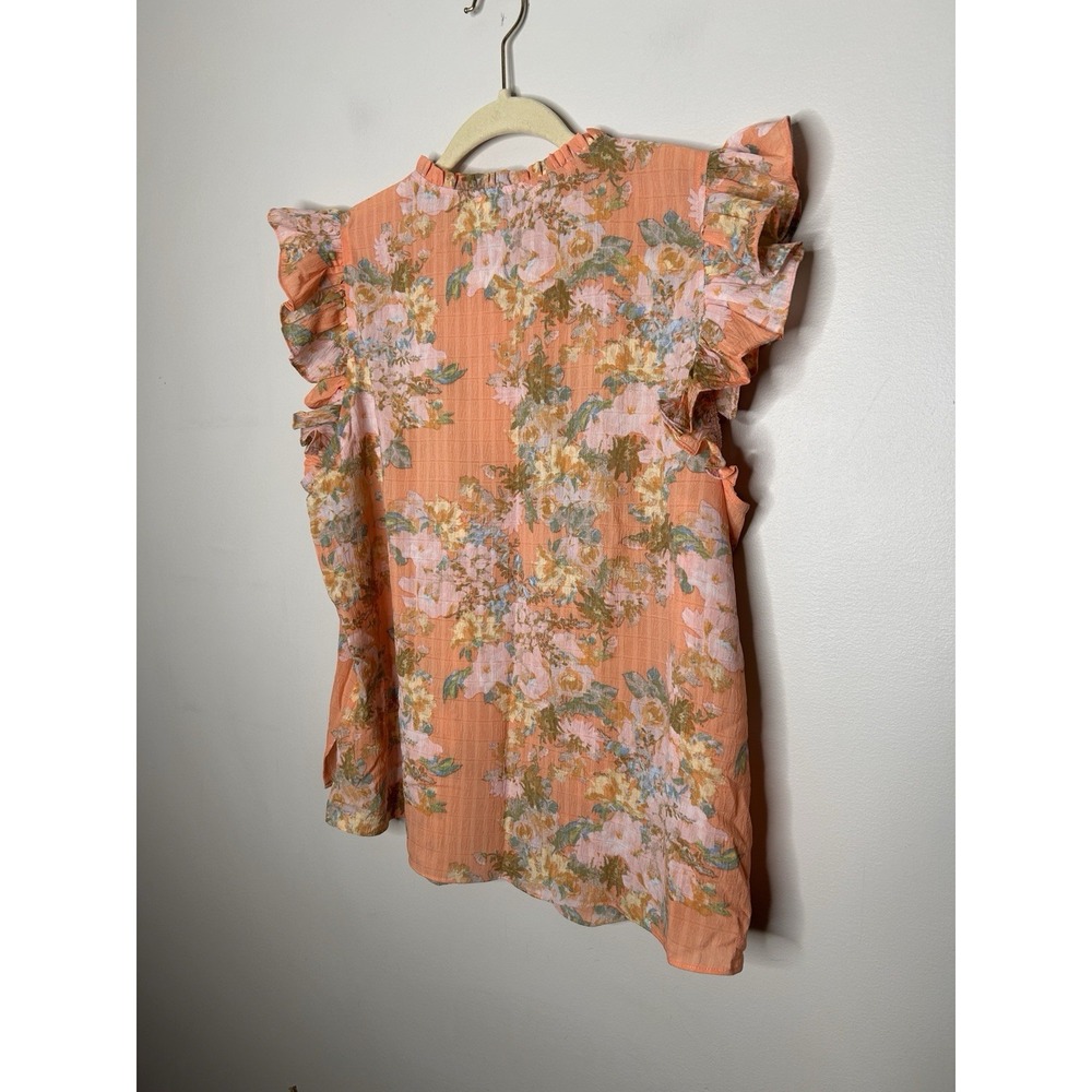 Rose + Olive Women's Peach Orange Floral Top Short Sleeve Size Medium New NWT - Picture 6 of 10